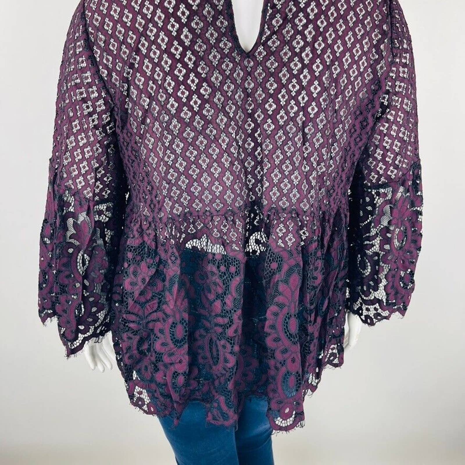 Lane Bryant Womans Sz 18 Plus Blouse Top Floral Maroon Black Floral Lace — image 8 of 8